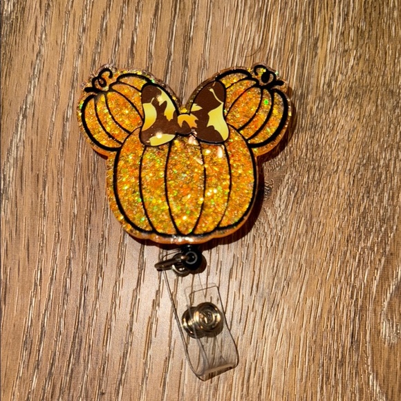 Disney Other - Glittery Mickey Disney Pumpkin Badge Reel
